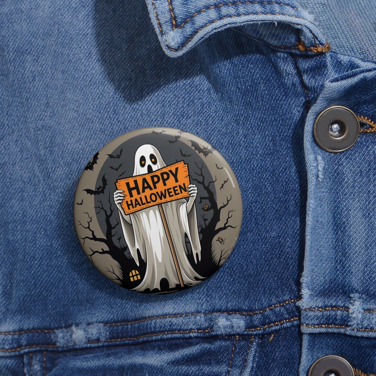 Halloween Ghost Pin Button,Spooky Brooch,Accessory,Creepy Gift,Happy Halloween