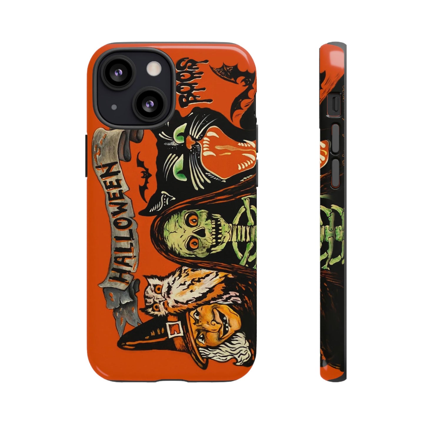 Vintage Halloween Phone Case,Tough Phone Cover,Spooky Accessory, Witch, Cat, Owl