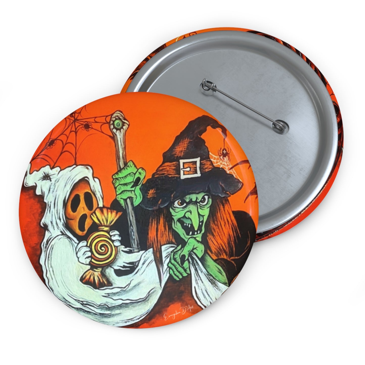 Vintage Halloween Ghost Witch Pin Buttons,Spooky Accessory,Retro,Trick or Treat