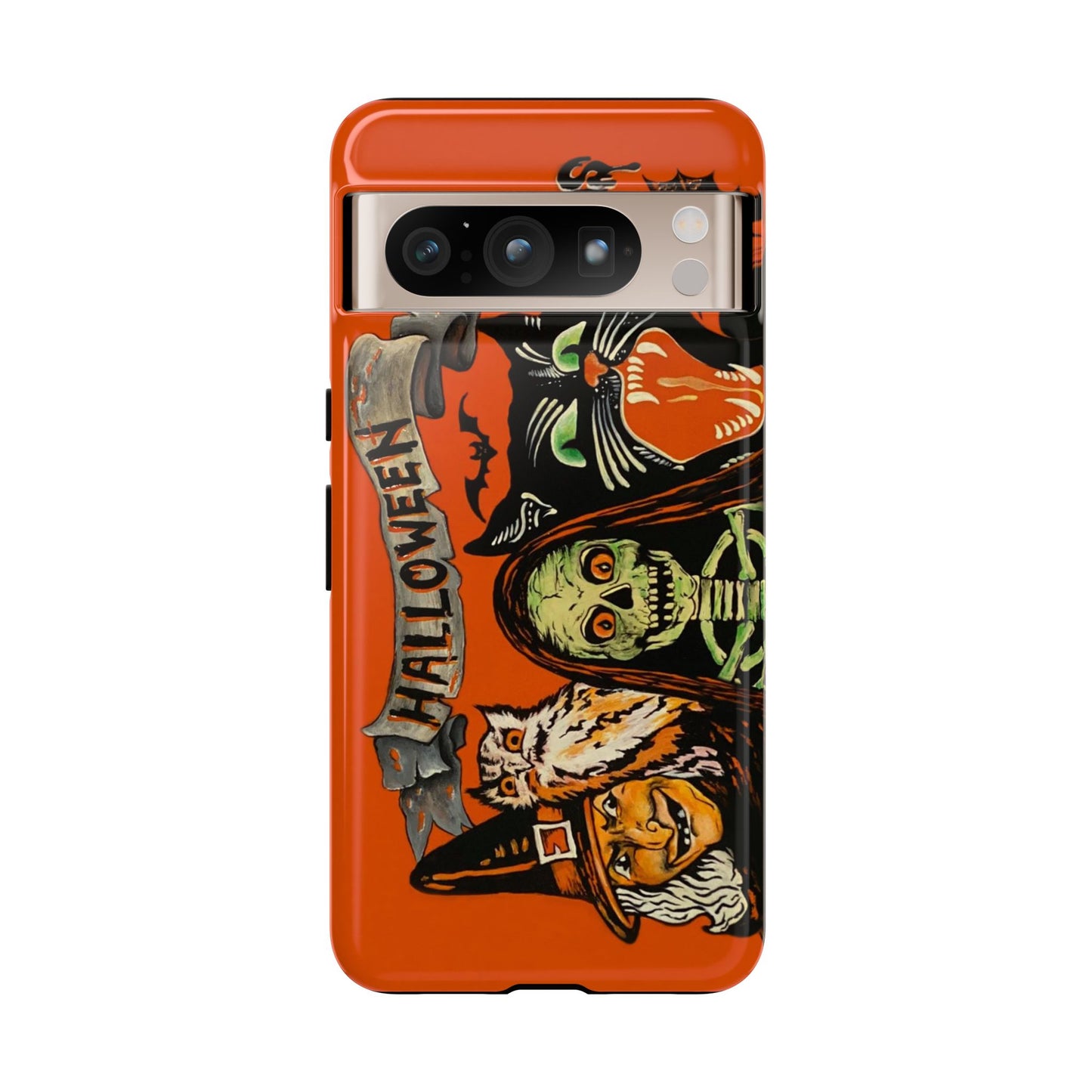 Vintage Halloween Phone Case,Tough Phone Cover,Spooky Accessory, Witch, Cat, Owl