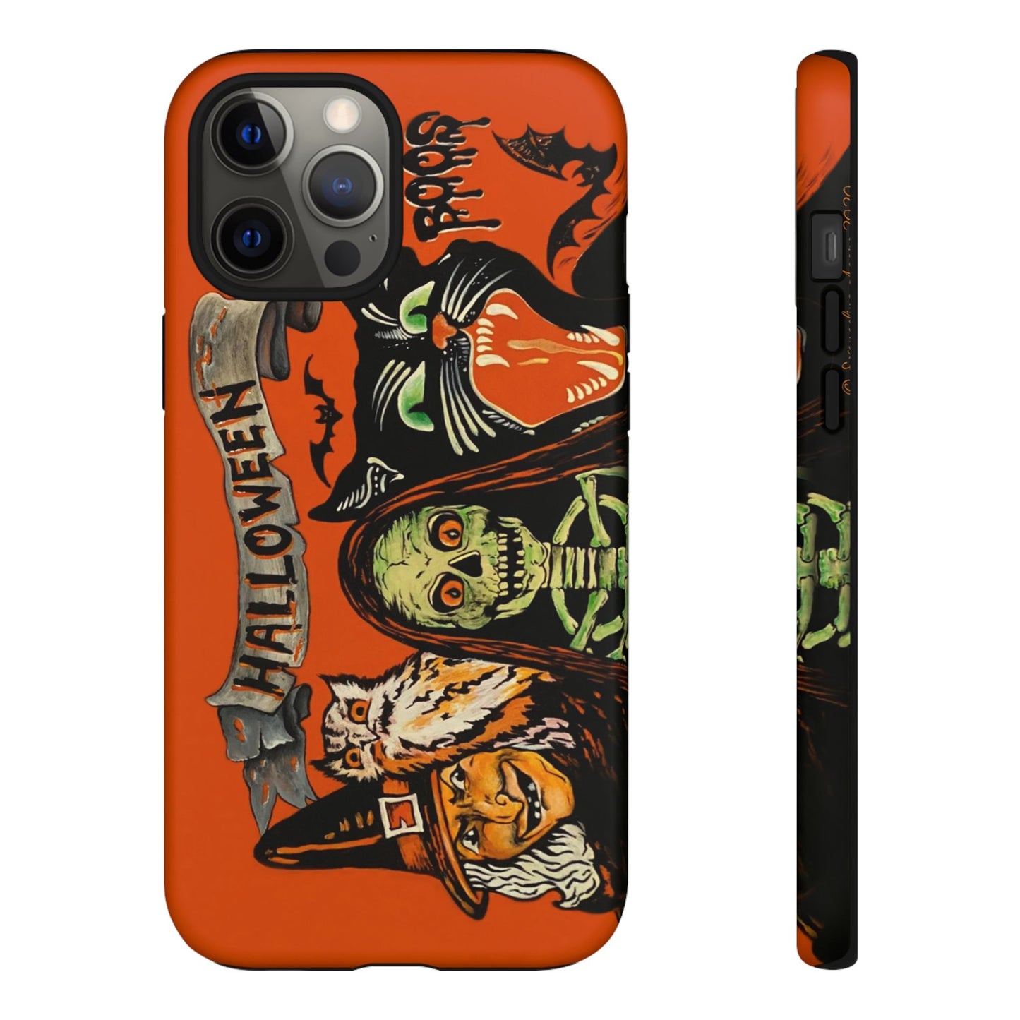 Vintage Halloween Phone Case,Tough Phone Cover,Spooky Accessory, Witch, Cat, Owl