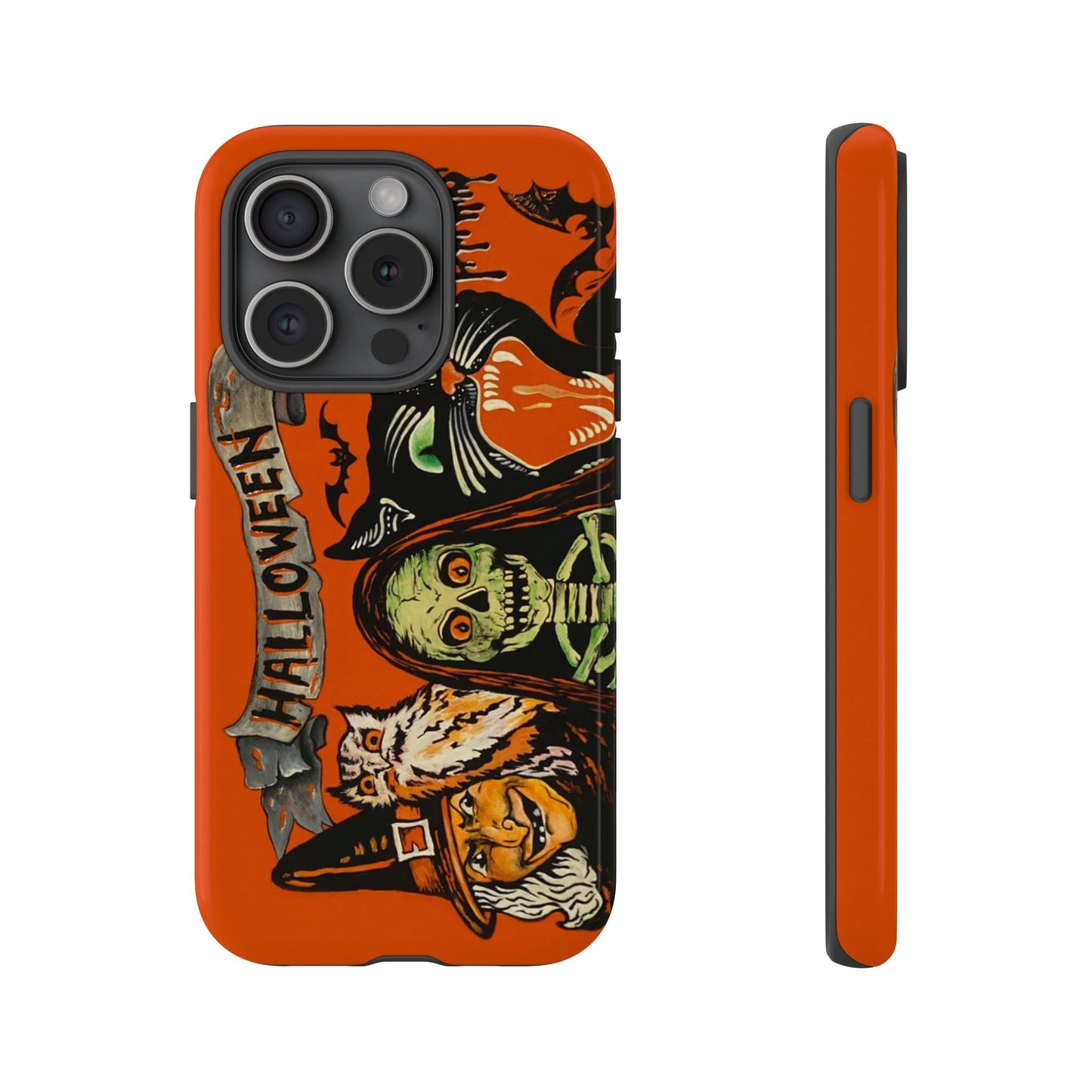 Vintage Halloween Phone Case,Tough Phone Cover,Spooky Accessory, Witch, Cat, Owl