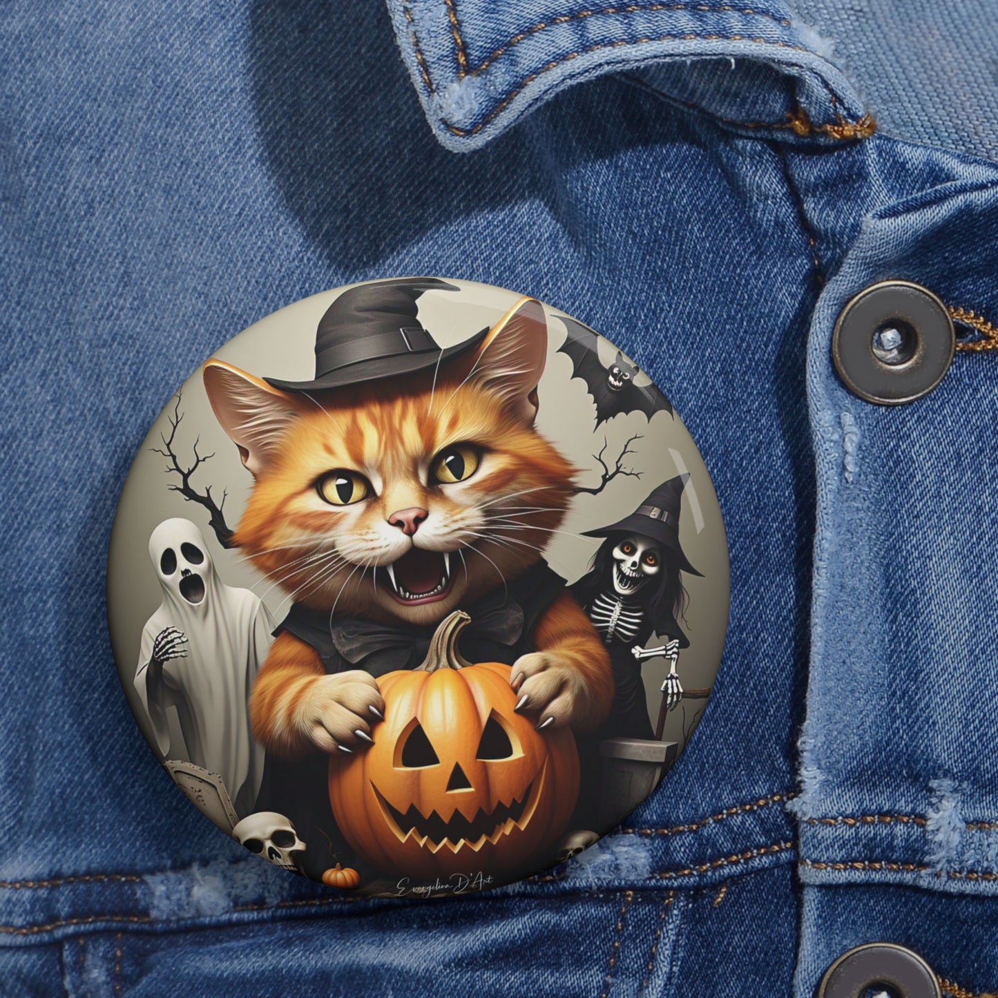 Cat Pin Button,Halloween Brooch,Pumpkin,Jack-o-lantern,Halloween collectibles