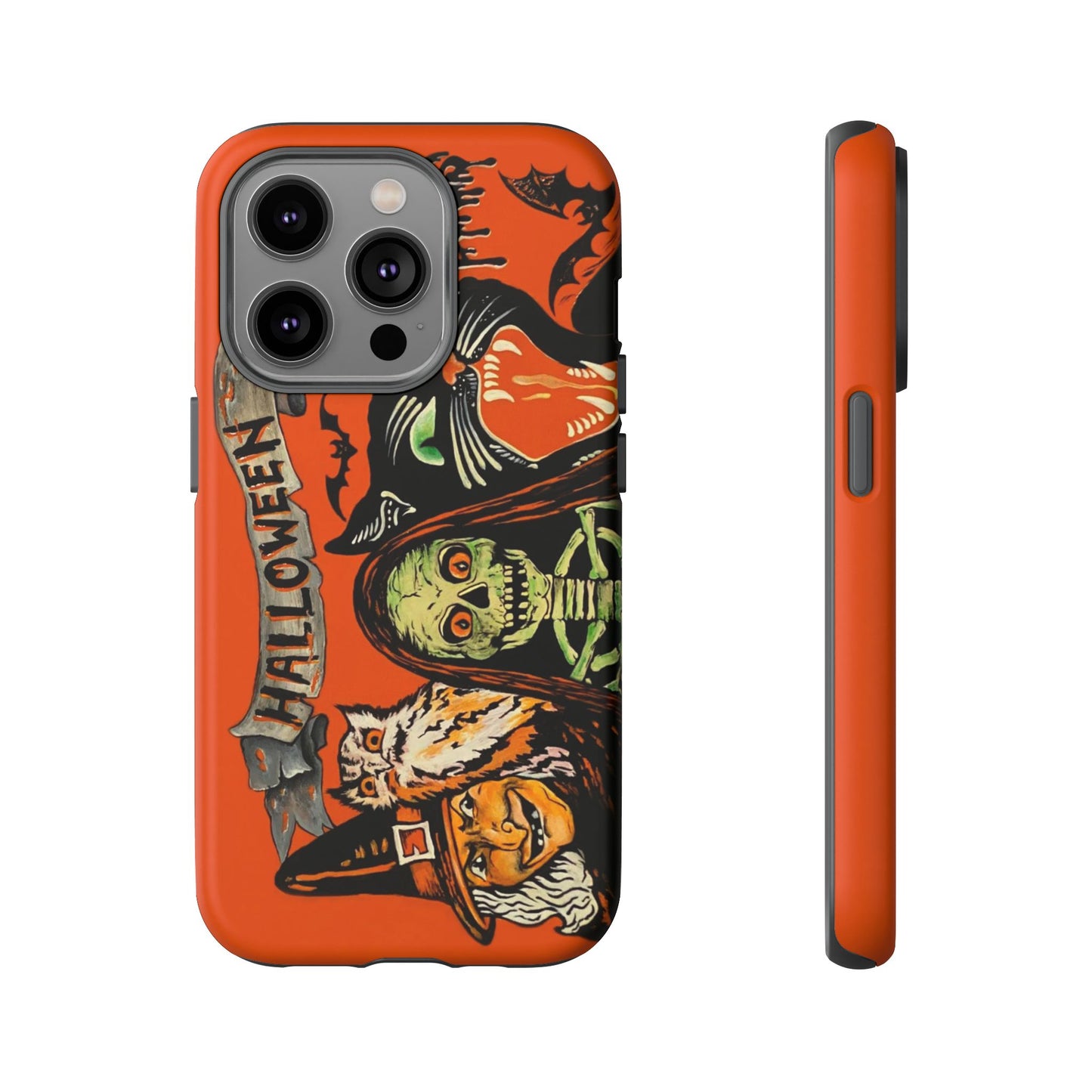 Vintage Halloween Phone Case,Tough Phone Cover,Spooky Accessory, Witch, Cat, Owl