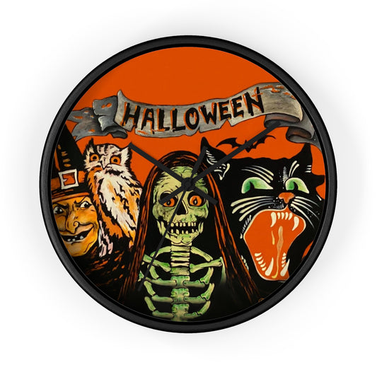 Halloween Wall Clock, Spooky Decor, Trick or Treat Timepiece, Witch,Black Cat