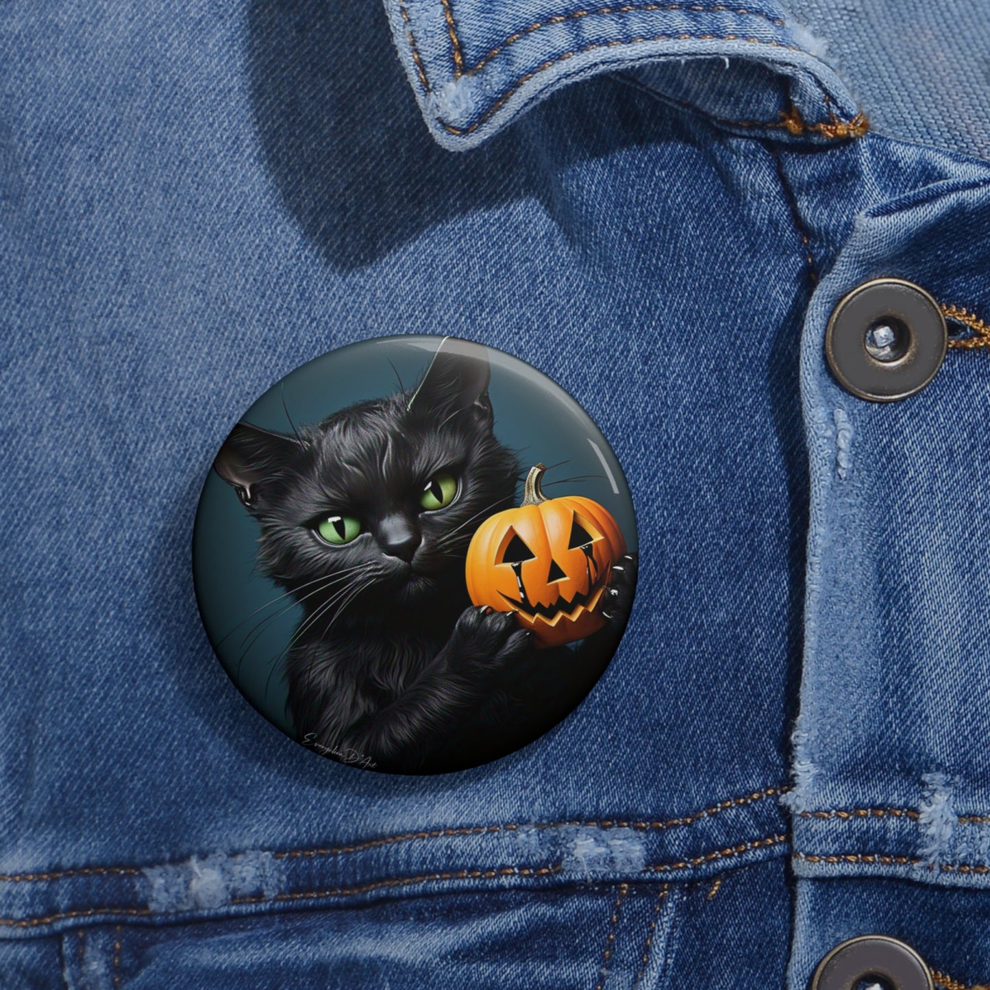 Happy Halloween,Cute Black Cat,Pin Button,Halloween Badge,Spooky Gift,Creepy,Art