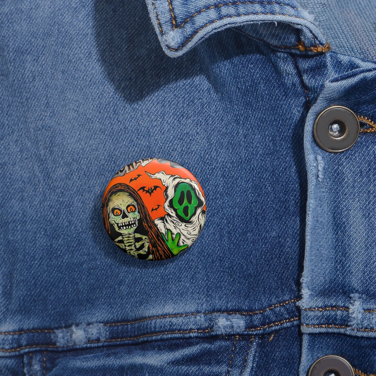 Vintage Halloween Skeleton Ghost Pin Button,Accessory,Halloween collectibles,Boo