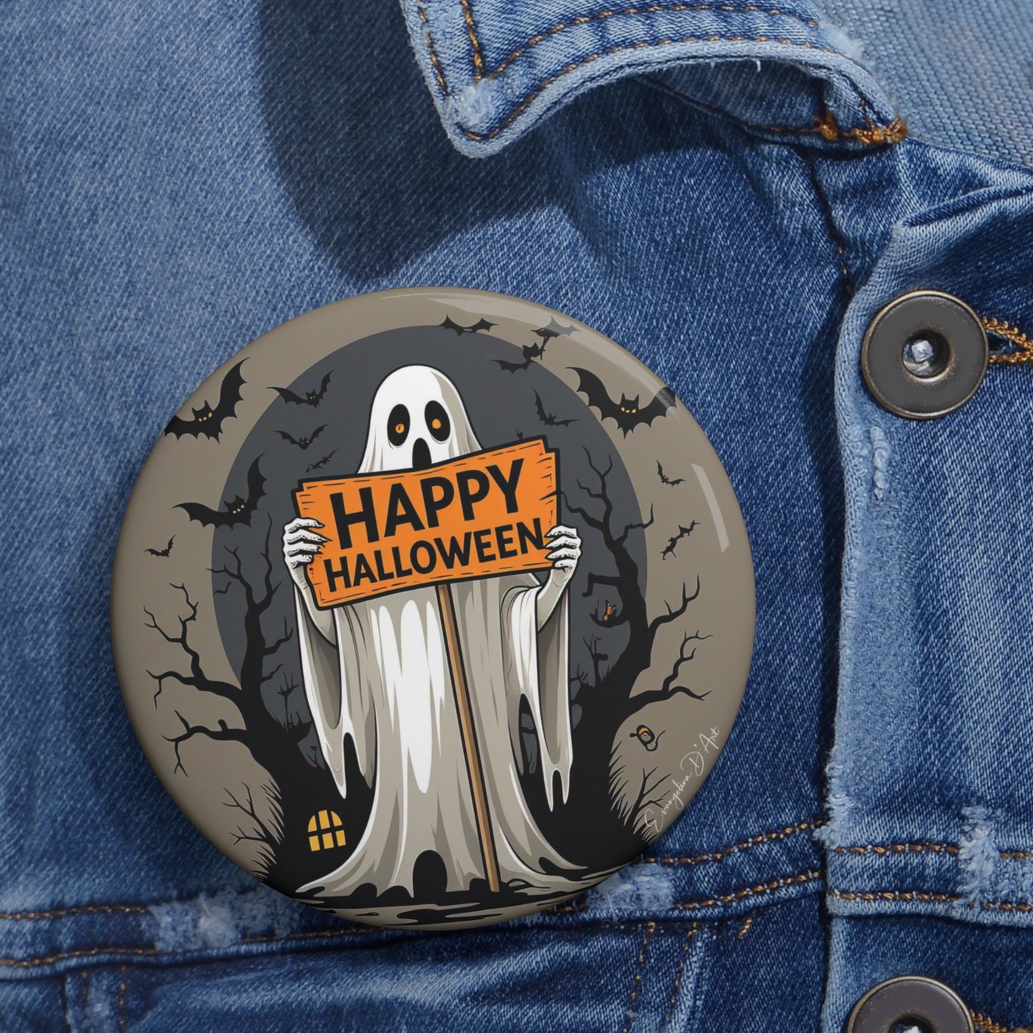 Halloween Ghost Pin Button,Spooky Brooch,Accessory,Creepy Gift,Happy Halloween