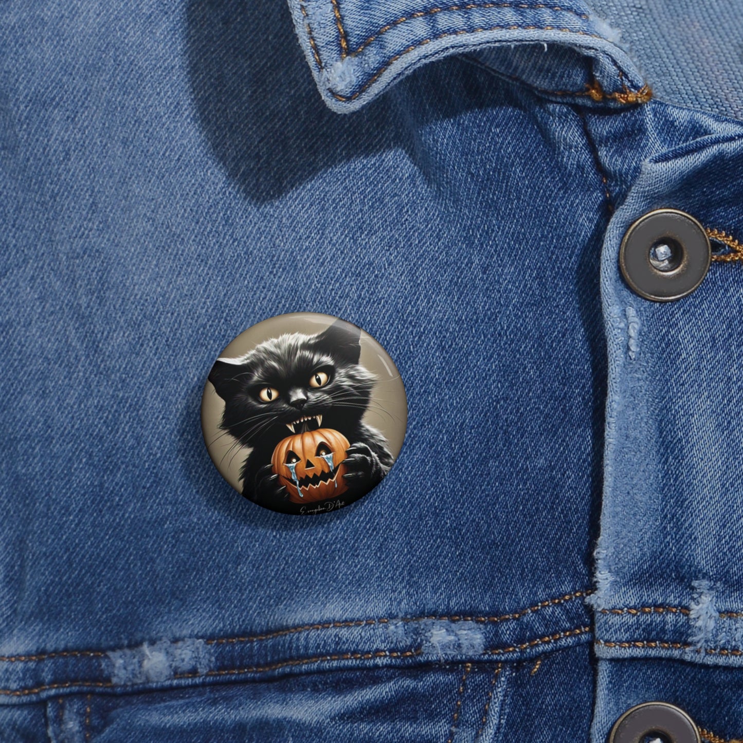 Halloween Pin Button,Scary,Black Cat,Brooch,Badge,Retro,Holiday Accessory,Spooky