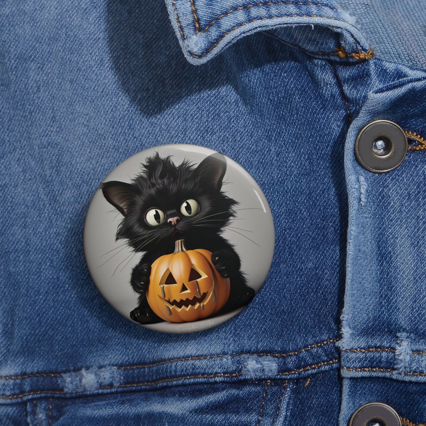 Cute Black Cat,Halloween Pin Button,Scary Brooch,Custom Pin Badge,Cat Lover Gift