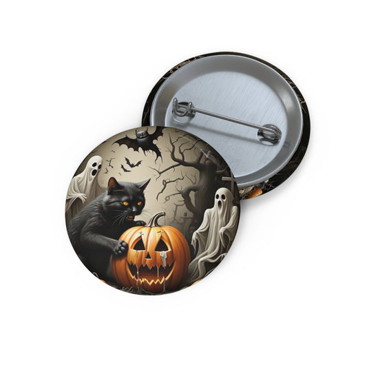 Halloween Black Cat Pin Button,Ghost,Pumpkin Brooch,Holiday Accessory,Spooky Pin