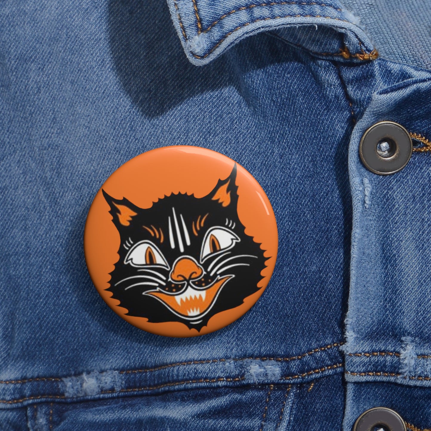 Vintage Halloween Black Cat Metal Pin Button,Spooky gift,Retro accessories,Boo