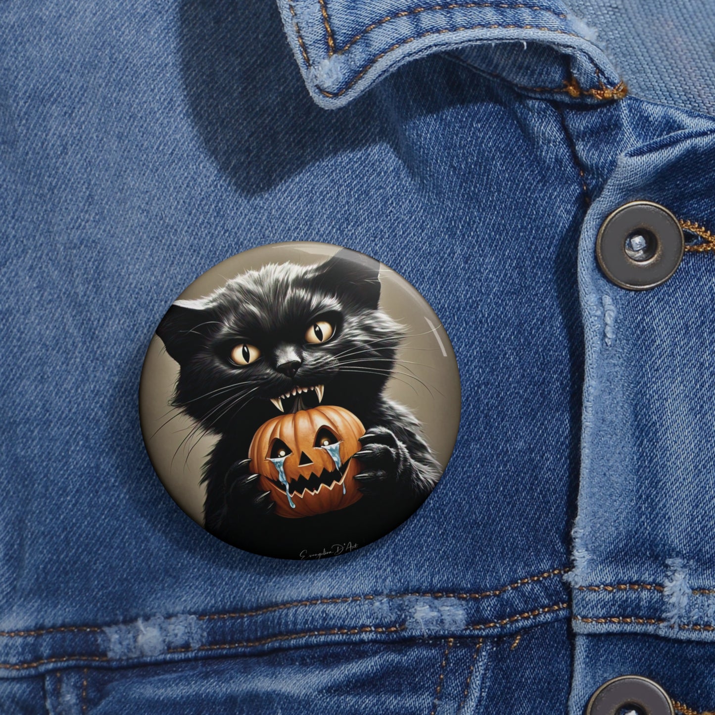 Halloween Pin Button,Scary,Black Cat,Brooch,Badge,Retro,Holiday Accessory,Spooky