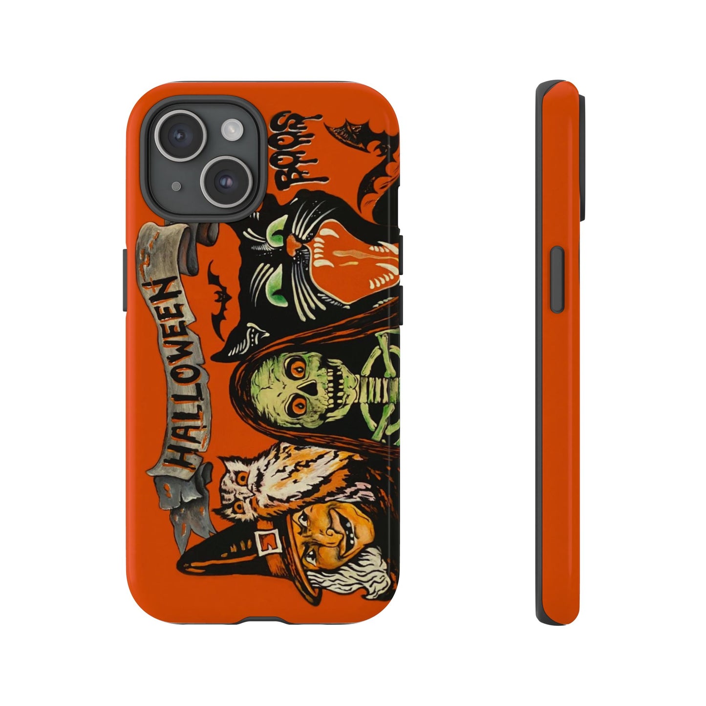Vintage Halloween Phone Case,Tough Phone Cover,Spooky Accessory, Witch, Cat, Owl