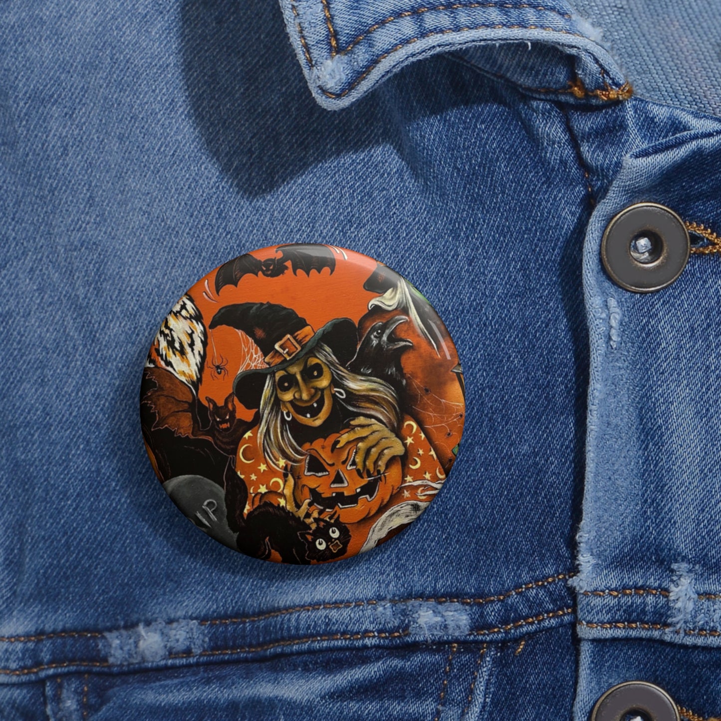 Vintage Halloween,Witch Pin Button,Fall,Accessories,Halloween Art,Collectibles
