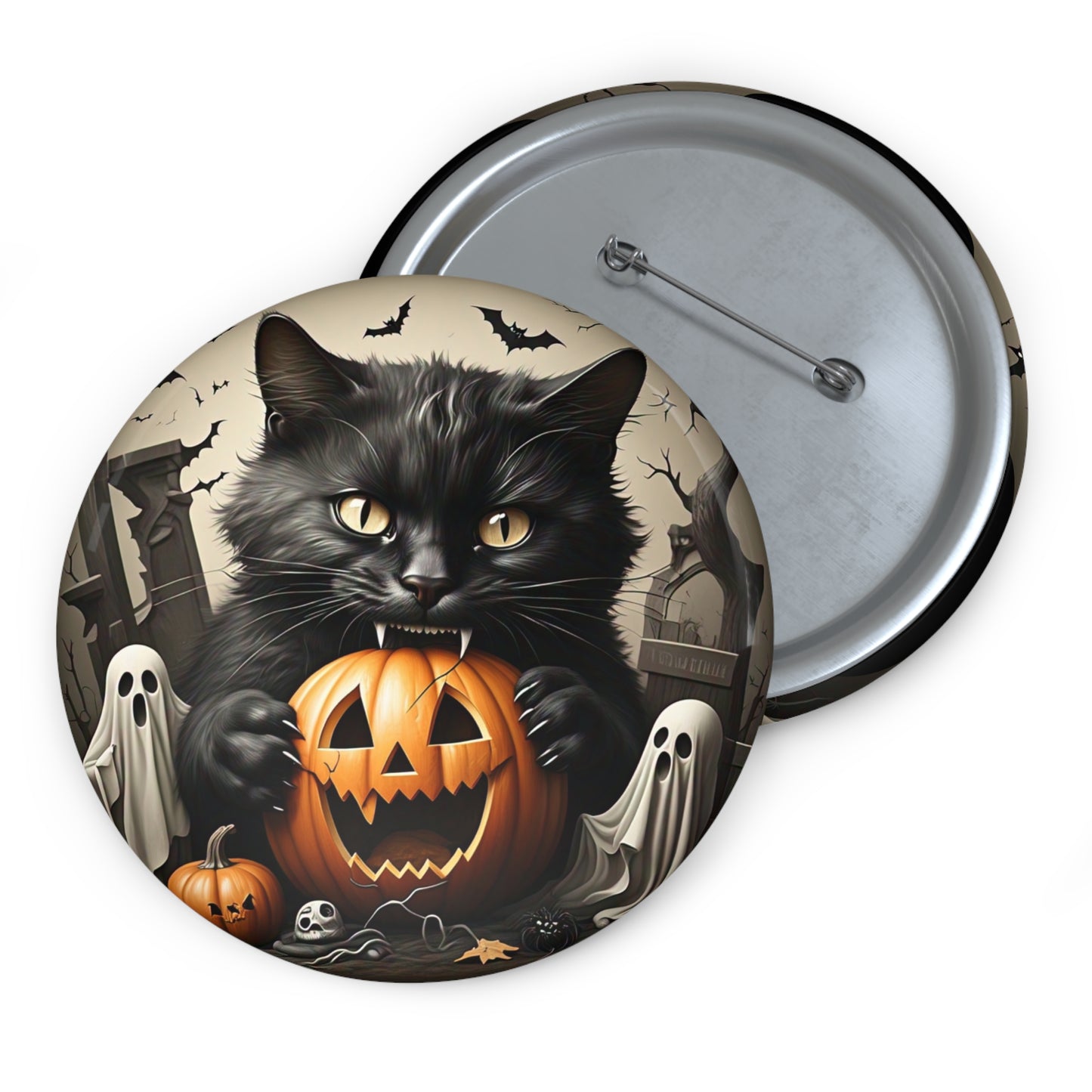 Halloween Pin Button,Spooky Black Cat,Brooch,Holiday Accessory,Halloween costume