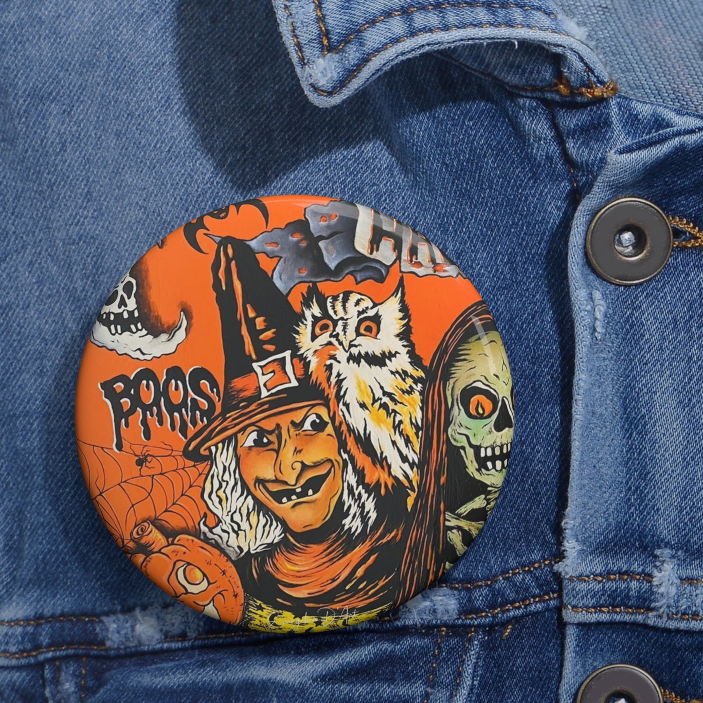 Vintage Halloween Witch Pin Button,Owl,Accessories,Halloween collectibles