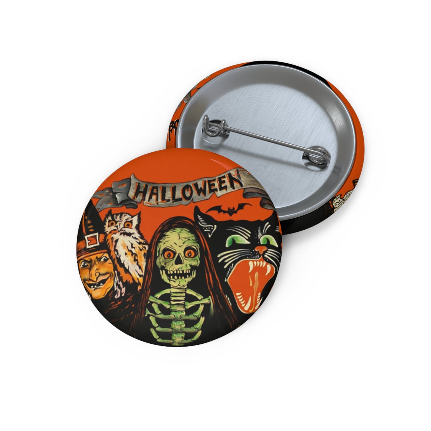 Vintage Halloween,Retro Pin Button,Spooky Gift,Haunted Art,Skeleton,Collectibles