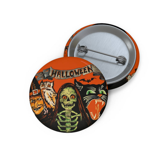 Vintage Halloween,Retro Pin Button,Spooky Gift,Haunted Art,Skeleton,Collectibles