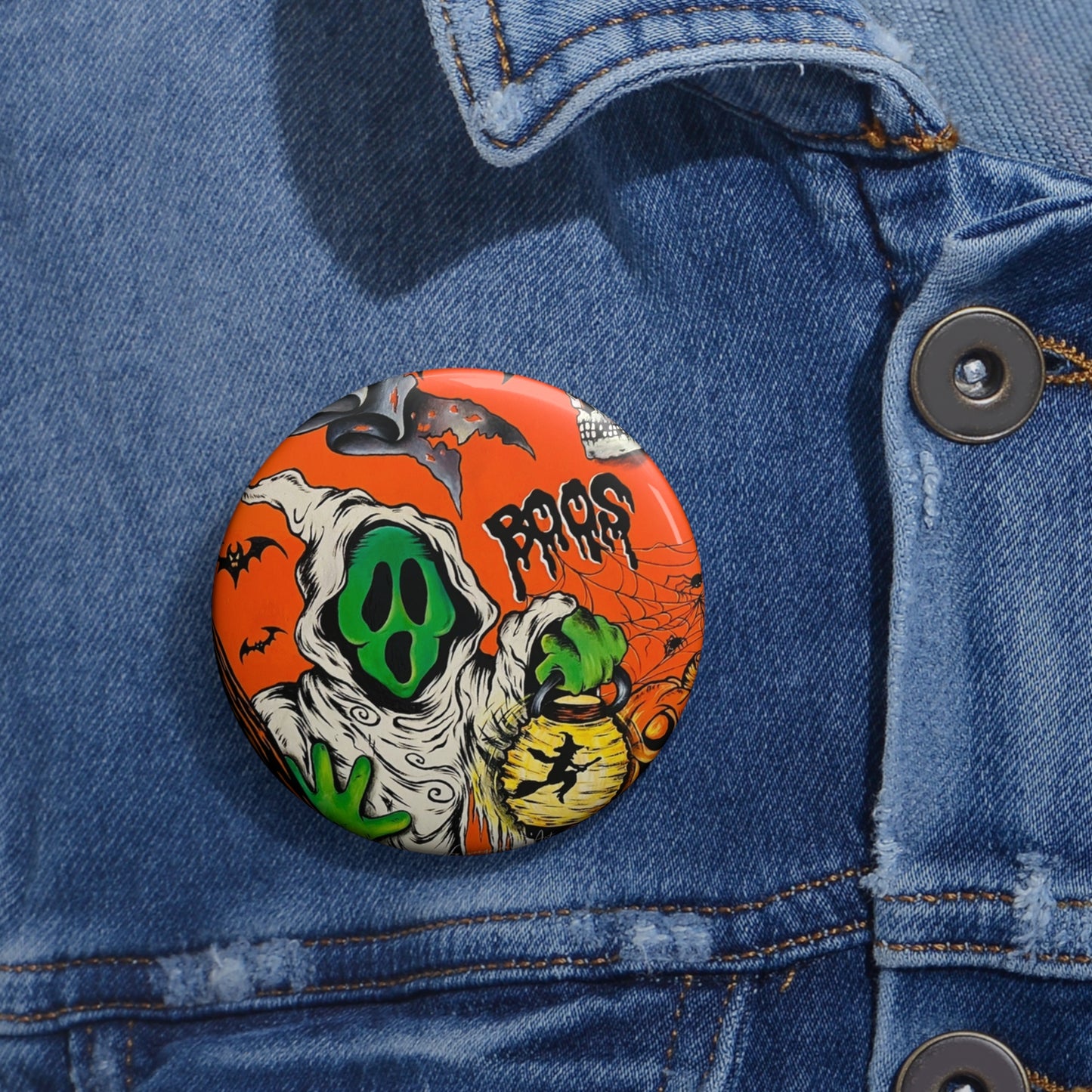 Vintage Halloween Ghost Pin Button,Spooky Accessory,Collectible,Trick or Treat