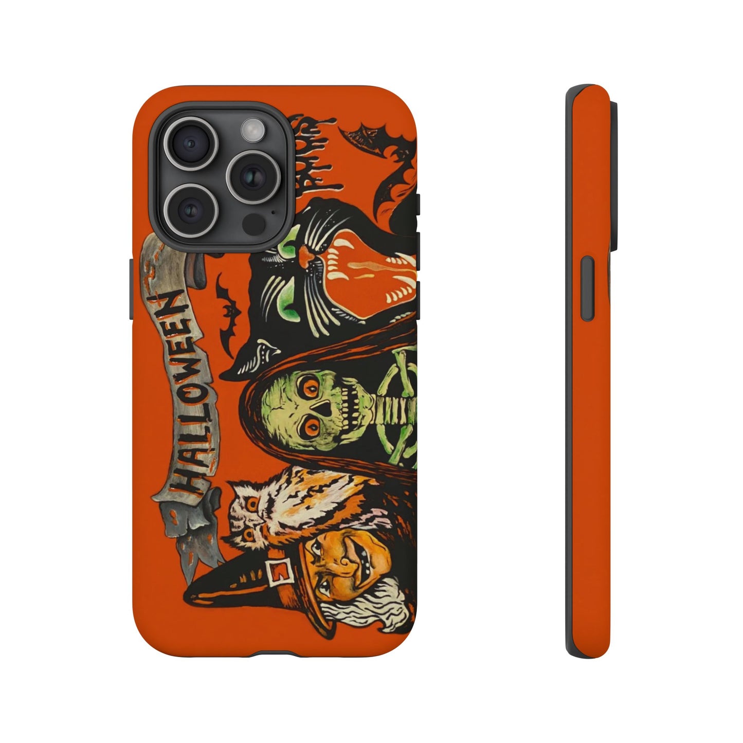 Vintage Halloween Phone Case,Tough Phone Cover,Spooky Accessory, Witch, Cat, Owl