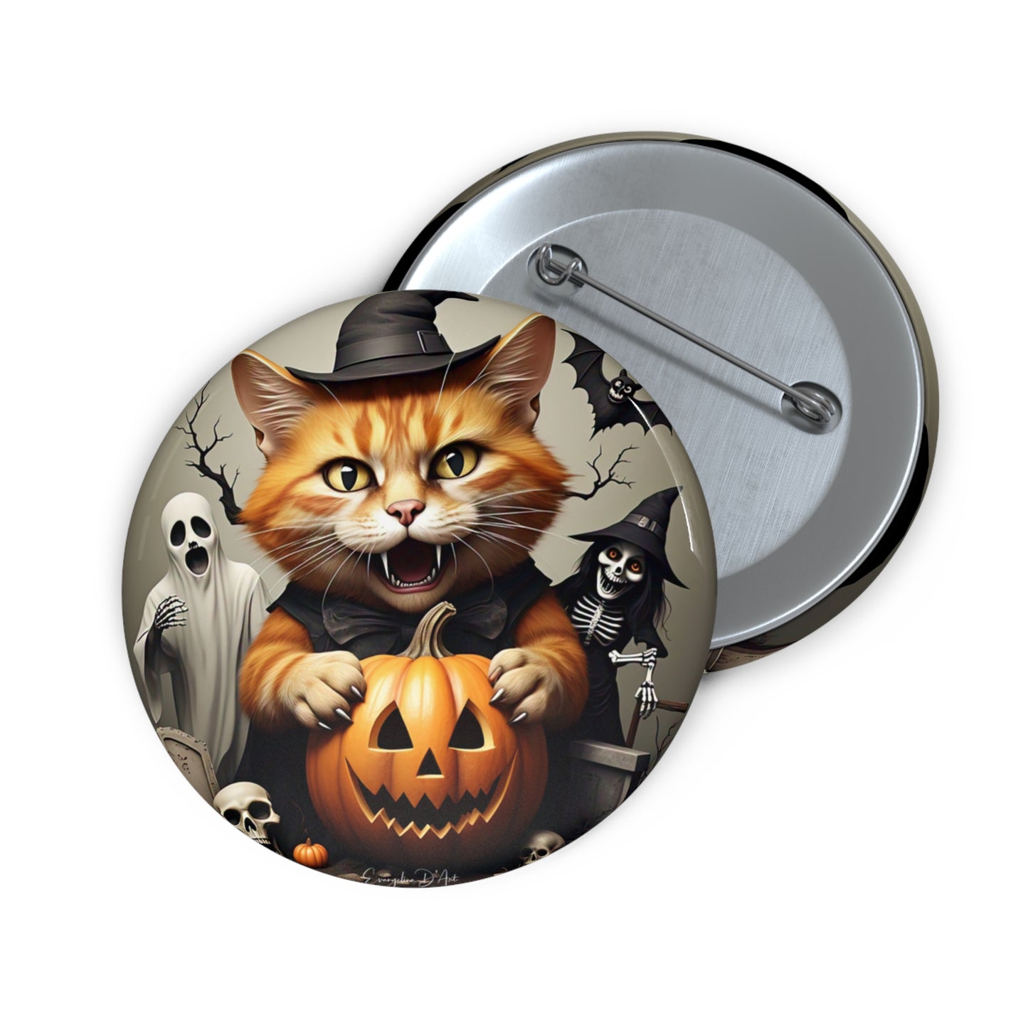 Cat Pin Button,Halloween Brooch,Pumpkin,Jack-o-lantern,Halloween collectibles