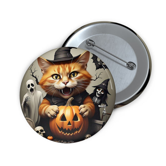 Cat Pin Button,Halloween Brooch,Pumpkin,Jack-o-lantern,Halloween collectibles