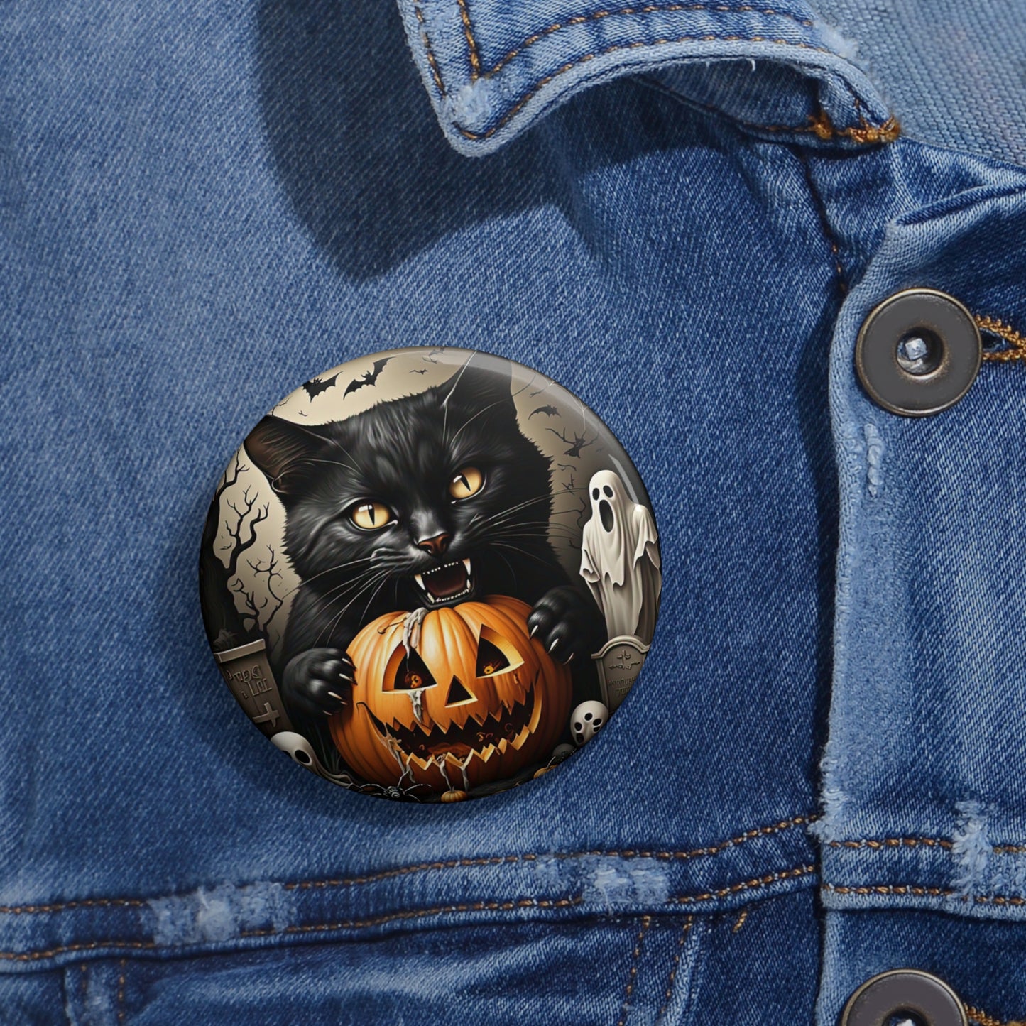 Halloween Black Cat Pin Button,Holiday Accessory,Spooky gift,Trick or Treat,Boo