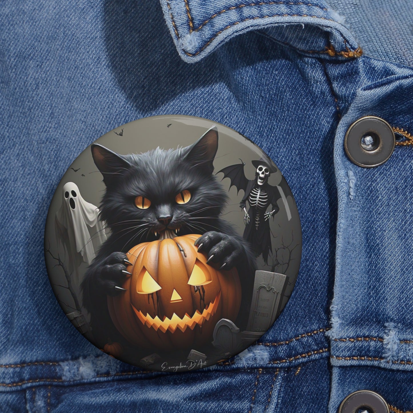 Halloween Pin Button,Black Cat,Brooch,Holiday Accessory,Spooky Pin,Haunted,Boo