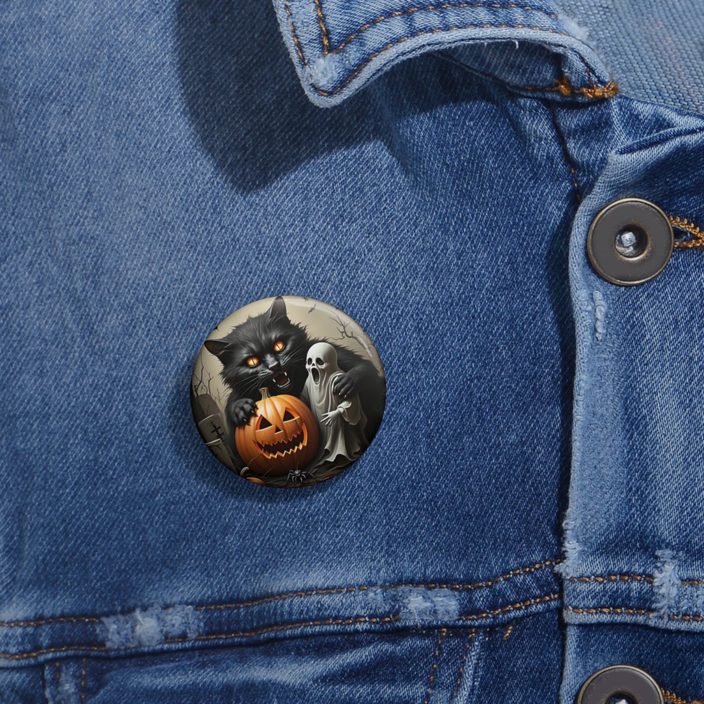 Halloween Black Cat Pin Button,Ghost,Grave,Bat,Jack-o-lantern,Brooch,Collectible