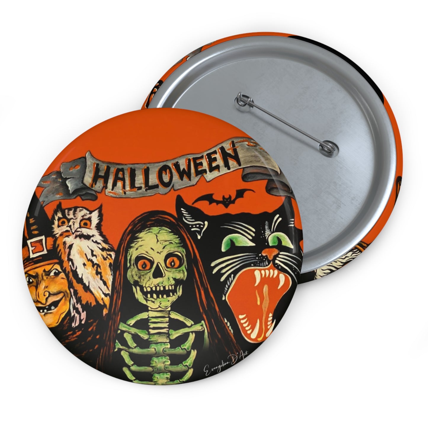 Vintage Halloween,Retro Pin Button,Spooky Gift,Haunted Art,Skeleton,Collectibles
