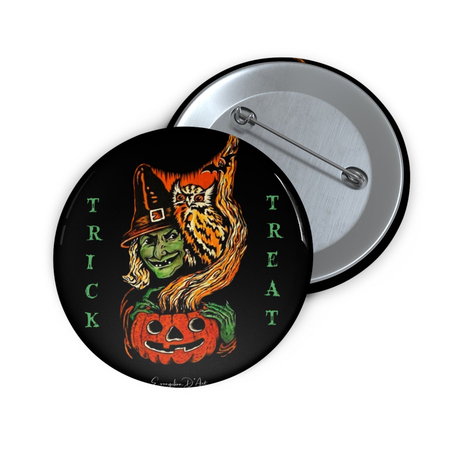 Trick or Treat Pin Button,Haunted Witch,Spooky Gift,Pumpkin,Owl,Collectibles,Boo