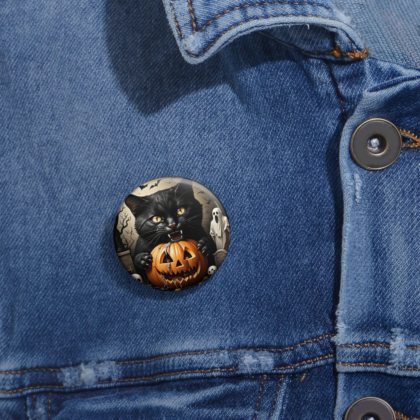 Halloween Black Cat Pin Button,Holiday Accessory,Spooky gift,Trick or Treat,Boo