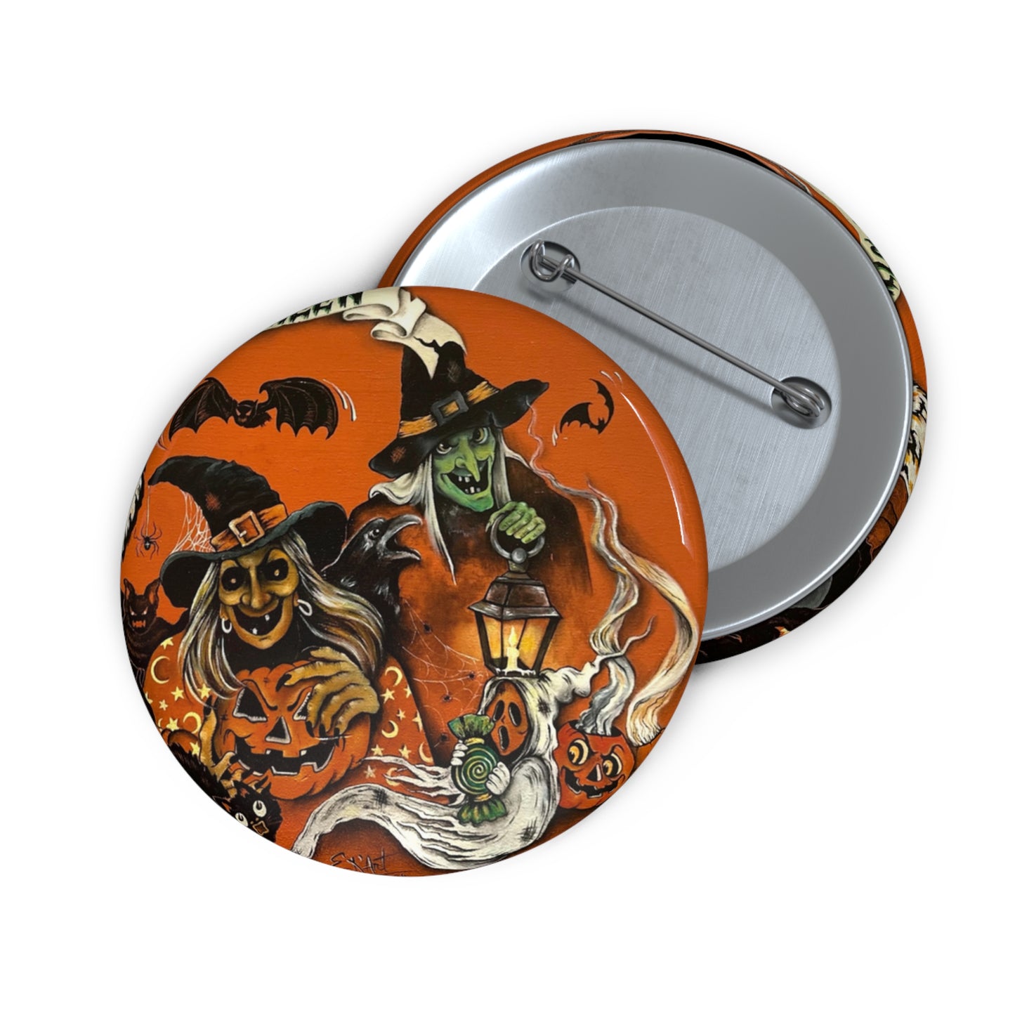 Vintage Halloween Art,Witch Pin Button,Halloween Badge,Spooky Gift,Haunted,Boo