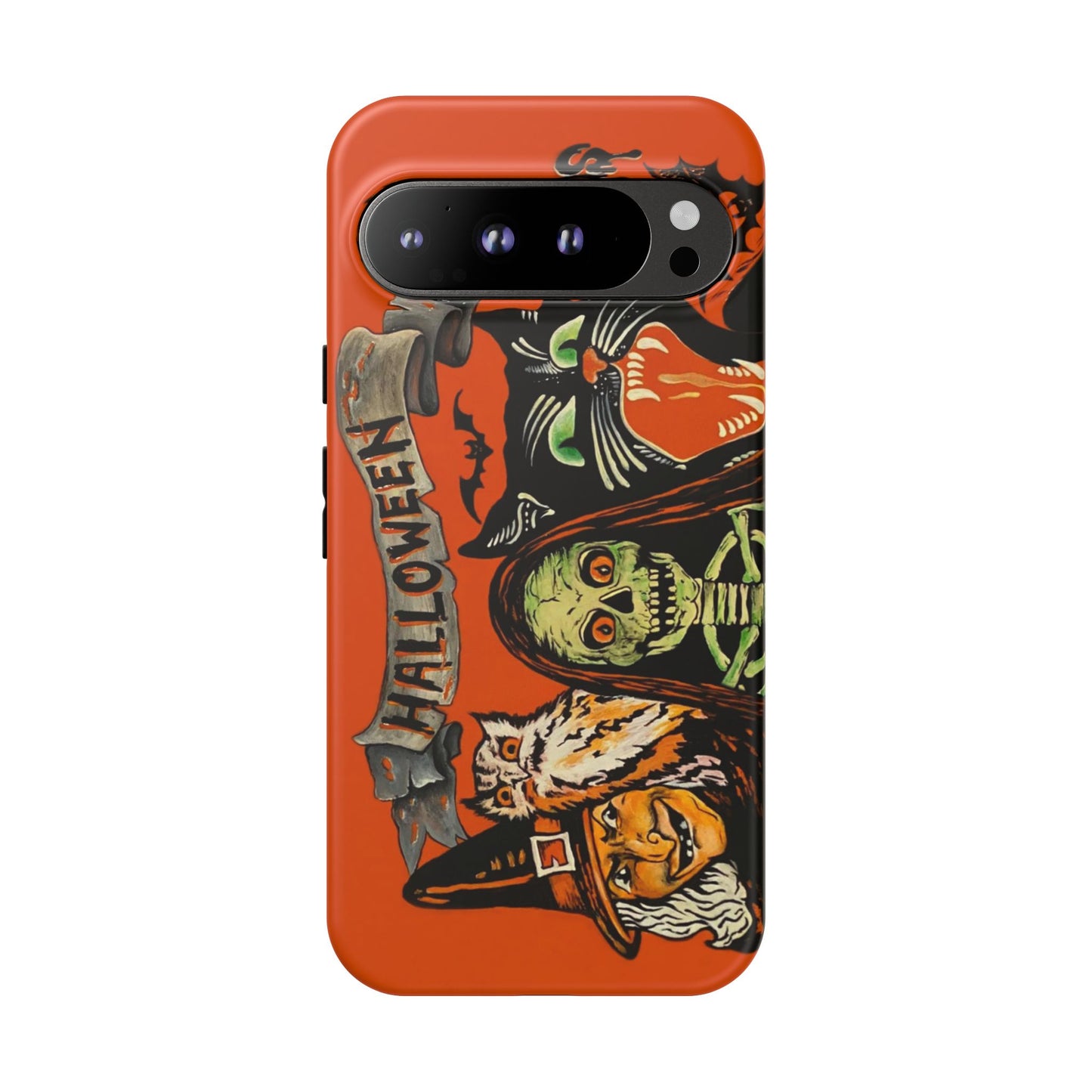 Vintage Halloween Phone Case,Tough Phone Cover,Spooky Accessory, Witch, Cat, Owl