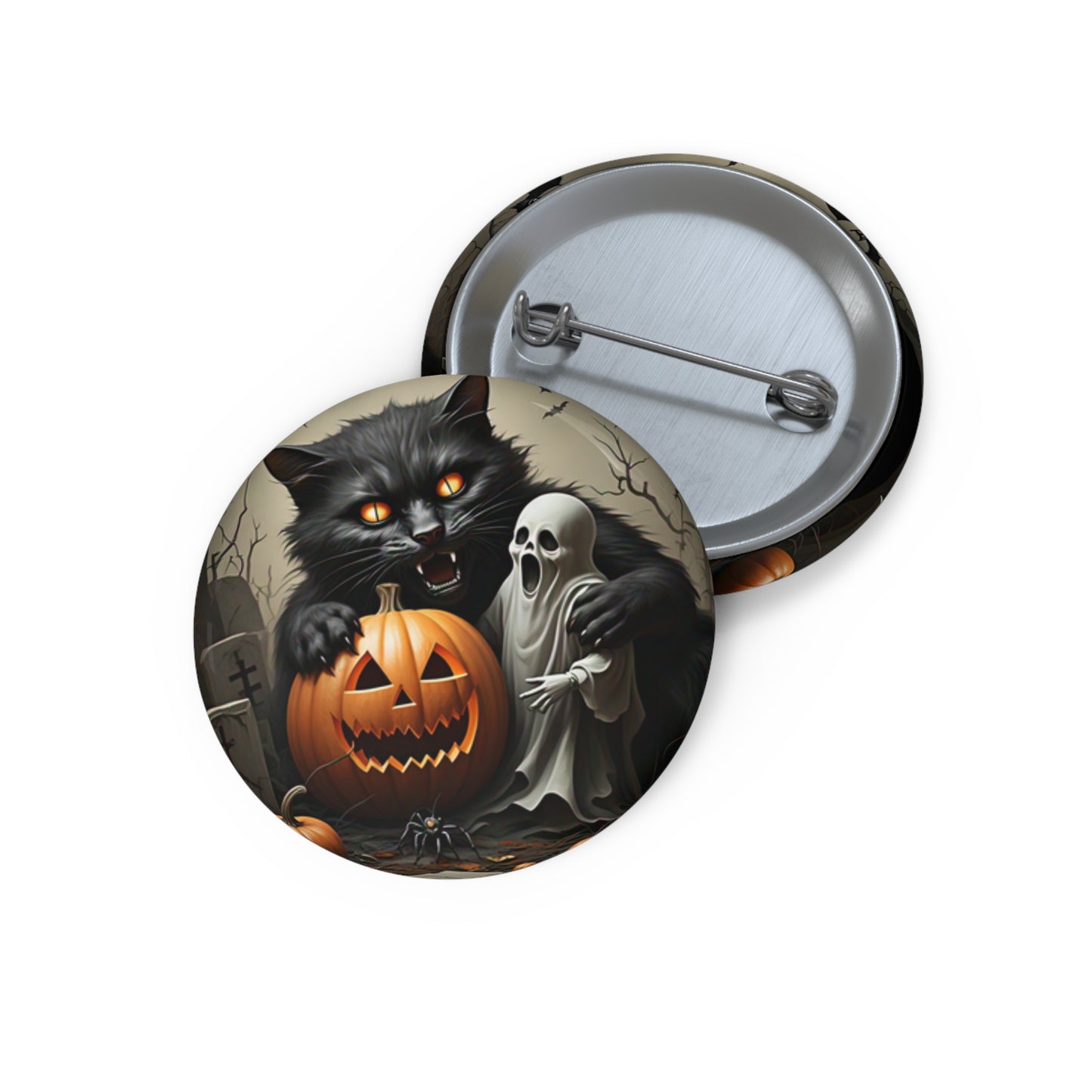 Halloween Black Cat Pin Button,Ghost,Grave,Bat,Jack-o-lantern,Brooch,Collectible