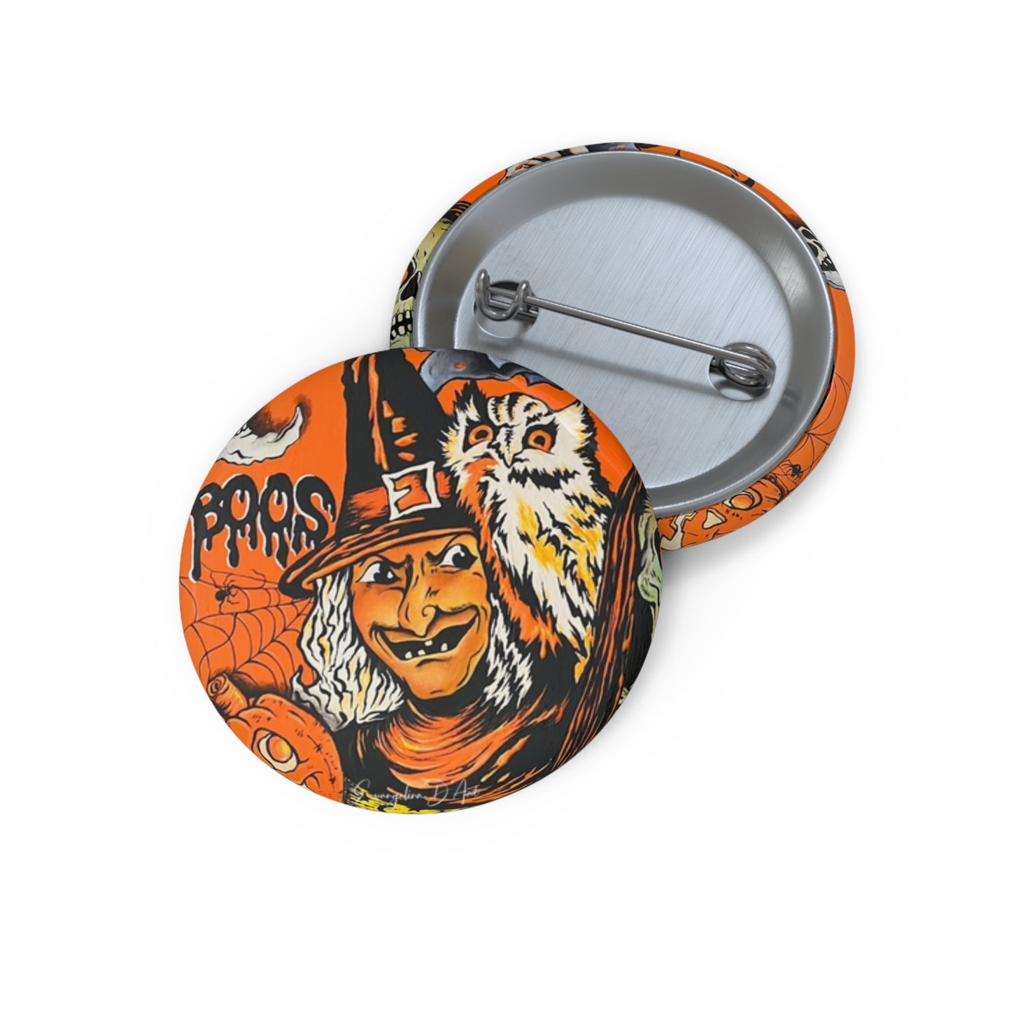 Vintage Halloween Witch Pin Button,Owl,Accessories,Halloween collectibles