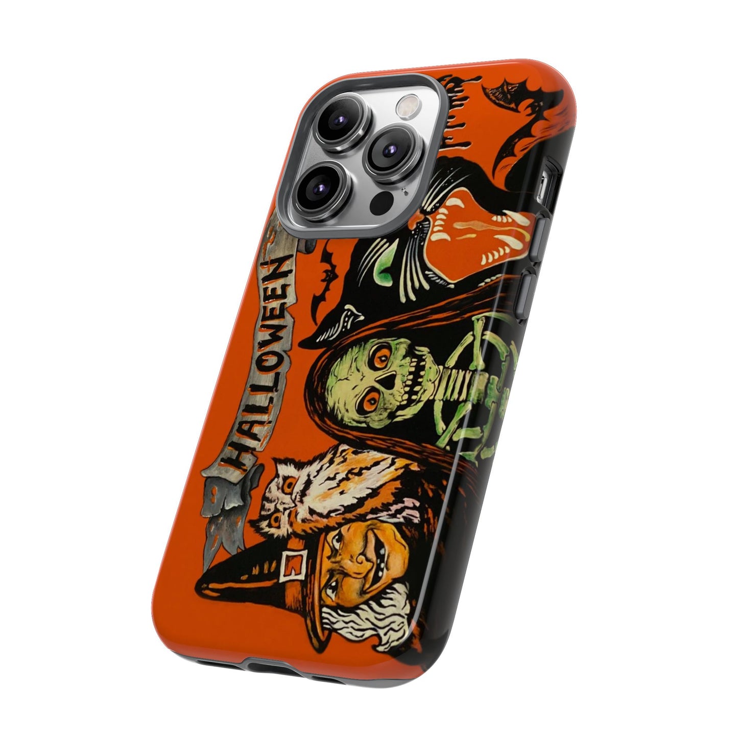 Vintage Halloween Phone Case,Tough Phone Cover,Spooky Accessory, Witch, Cat, Owl