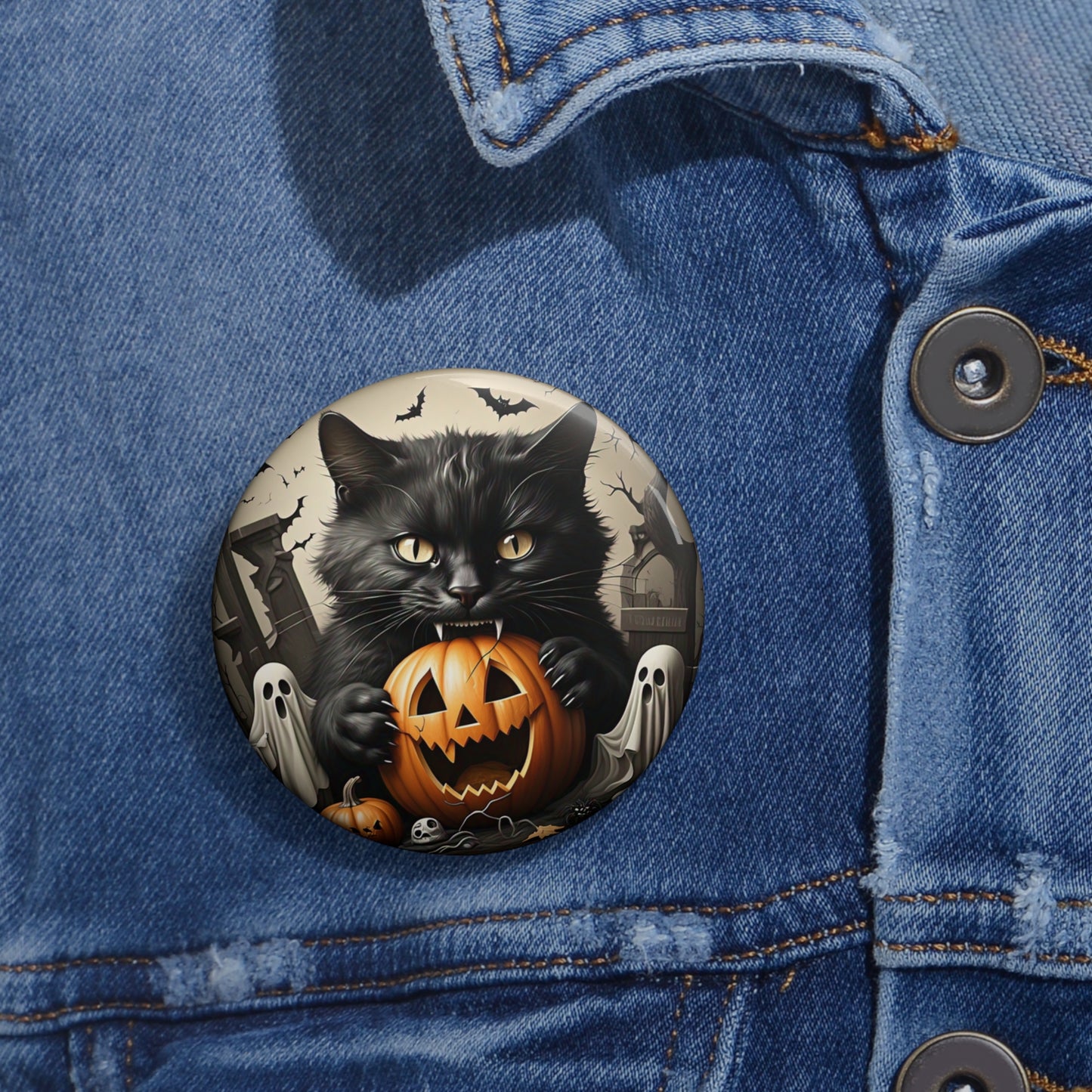 Halloween Pin Button,Spooky Black Cat,Brooch,Holiday Accessory,Halloween costume