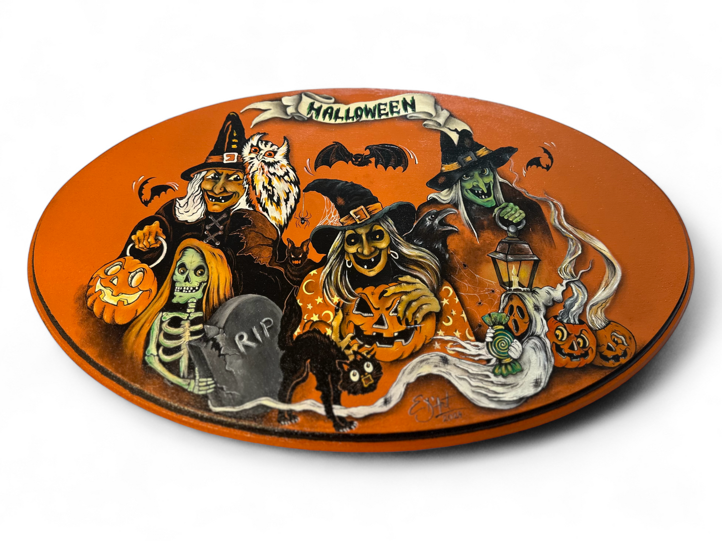 Unique Large Hand-Painted Vintage Halloween Wood Sign - 20"x12" Wall Art Decor