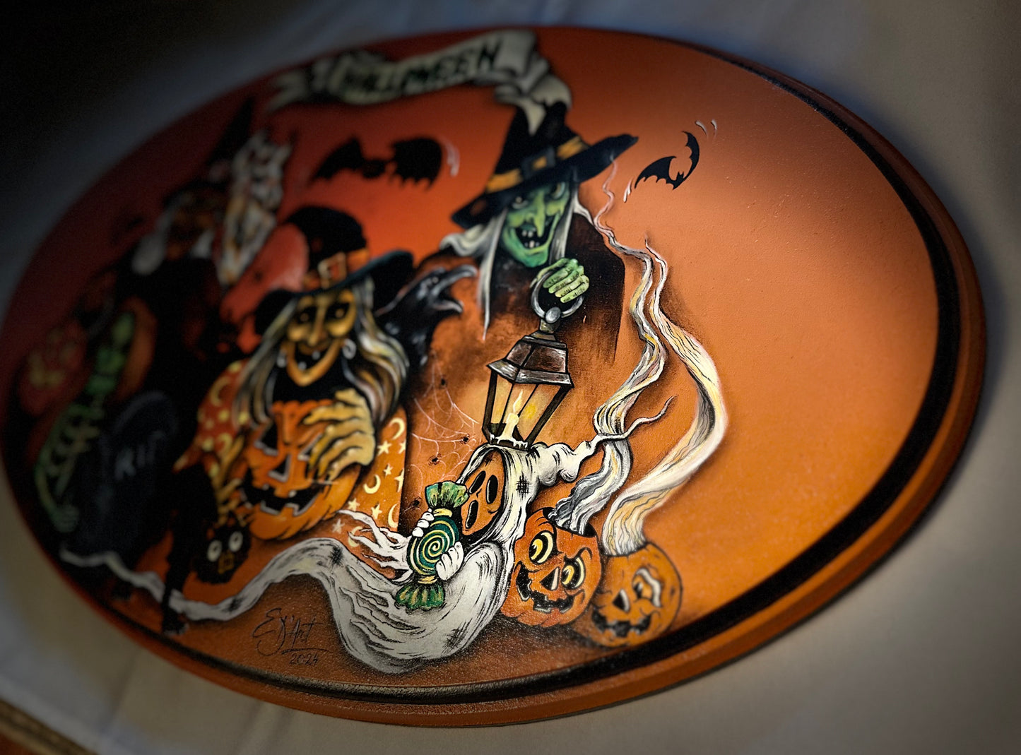 Unique Large Hand-Painted Vintage Halloween Wood Sign - 20"x12" Wall Art Decor