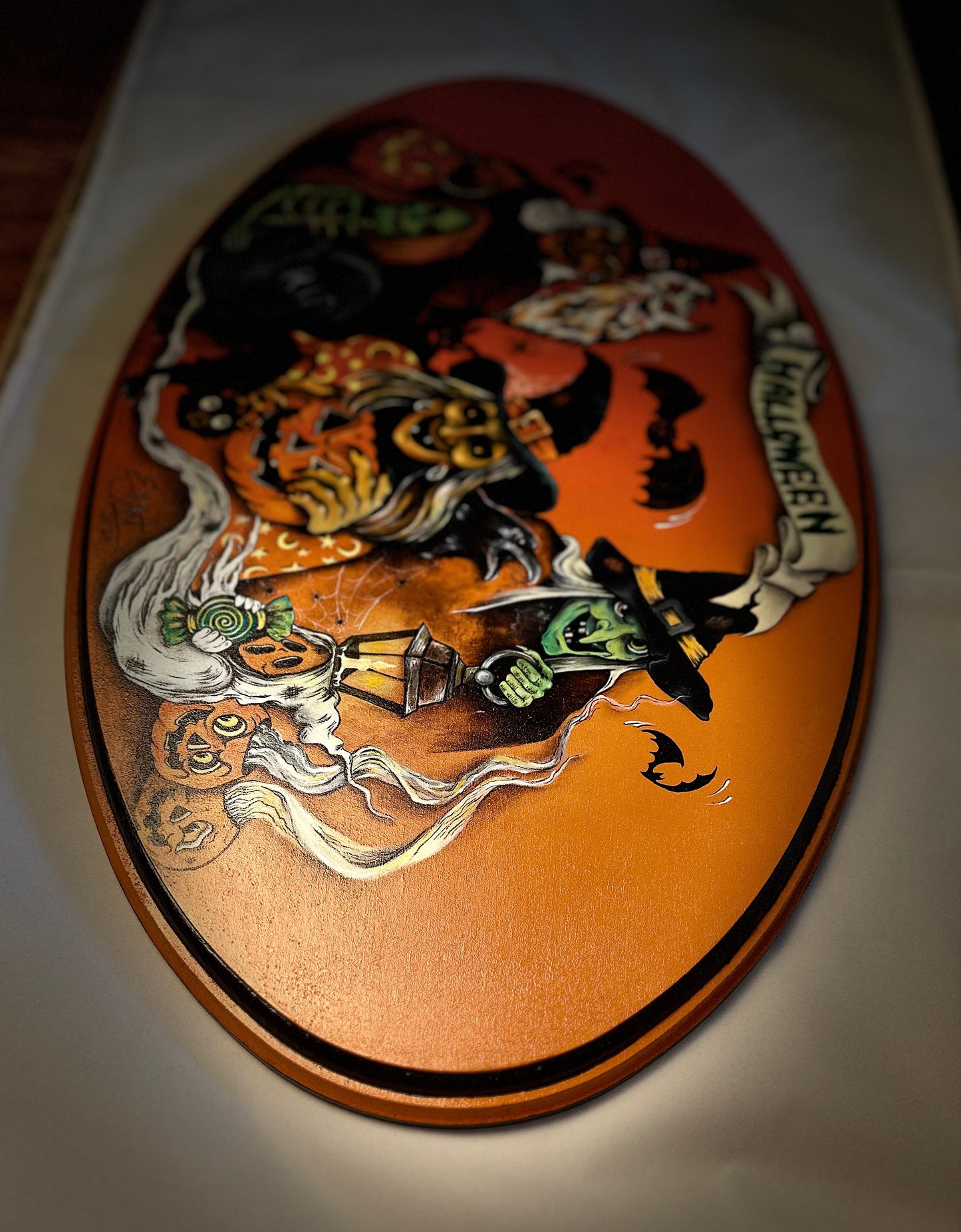 Unique Large Hand-Painted Vintage Halloween Wood Sign - 20"x12" Wall Art Decor