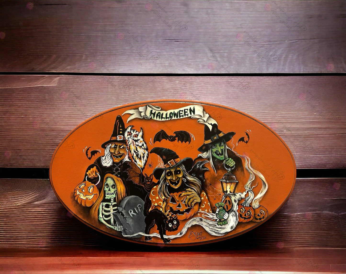 Unique Large Hand-Painted Vintage Halloween Wood Sign - 20"x12" Wall Art Decor