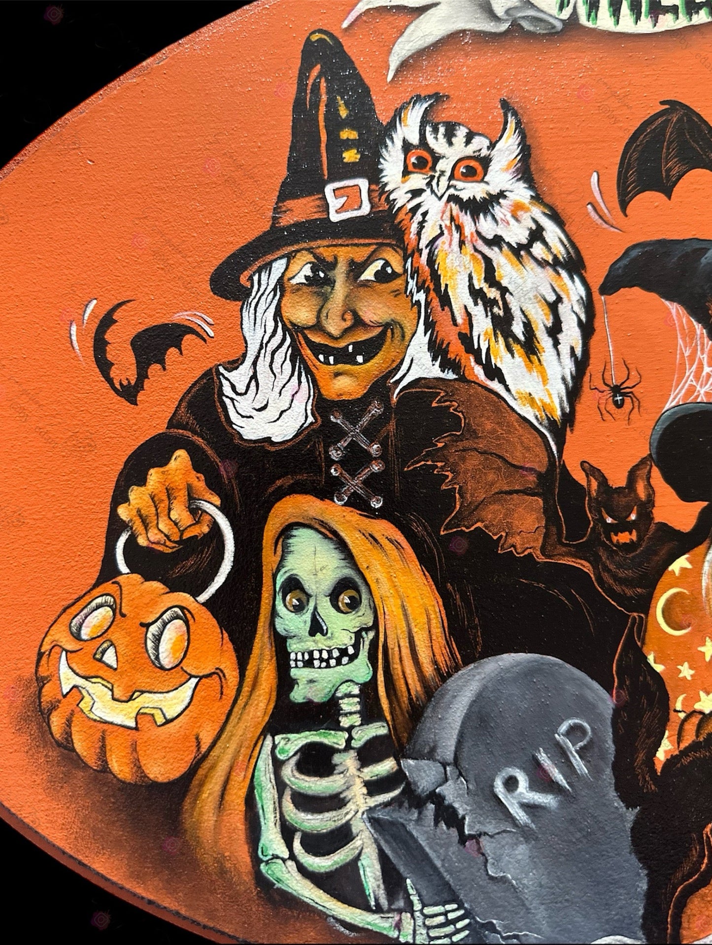 Unique Large Hand-Painted Vintage Halloween Wood Sign - 20"x12" Wall Art Decor