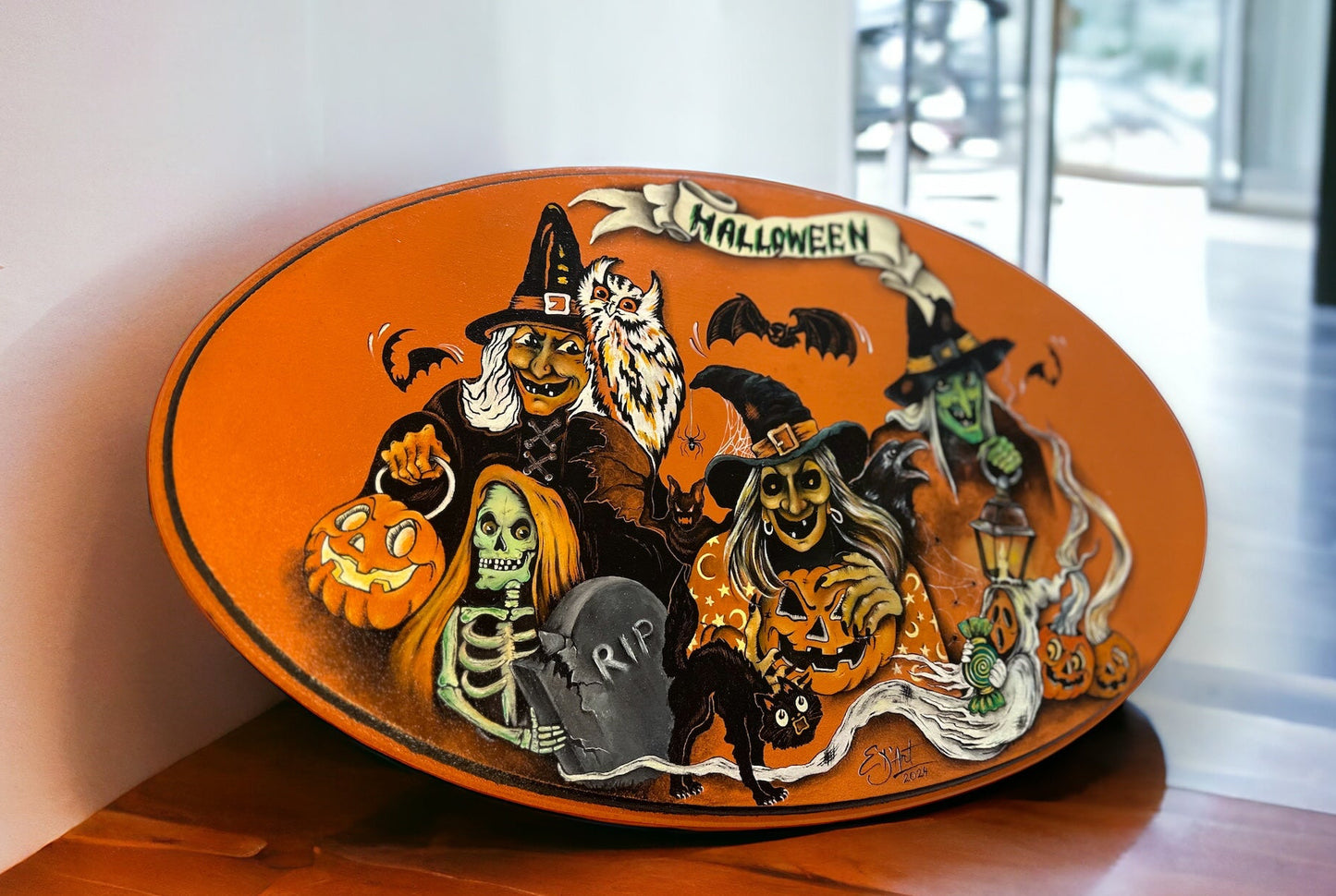 Unique Large Hand-Painted Vintage Halloween Wood Sign - 20"x12" Wall Art Decor